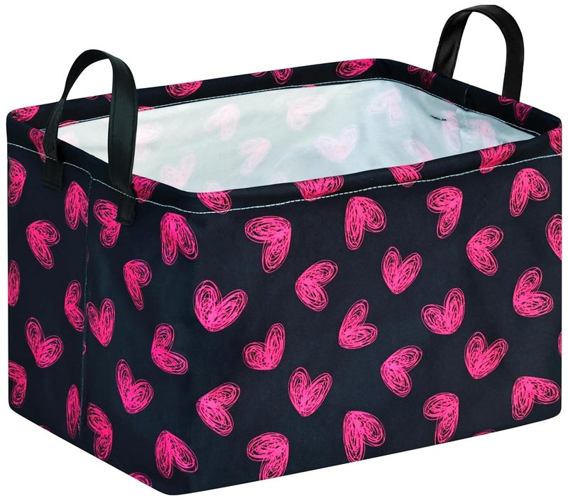 FUULOXE Rectangular Valentines Basket Storage Bin for Shelves Girls Gifts Baskets Foldable Box with Handles for Home Office Car Dormroom Valentine's Day Party Supplies - Image 1